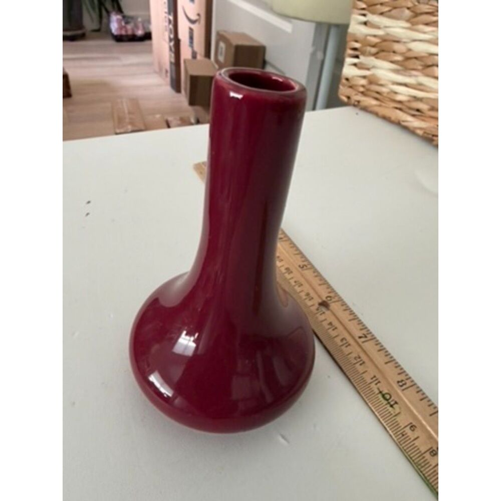 MCM red glazed ceramic bud vase